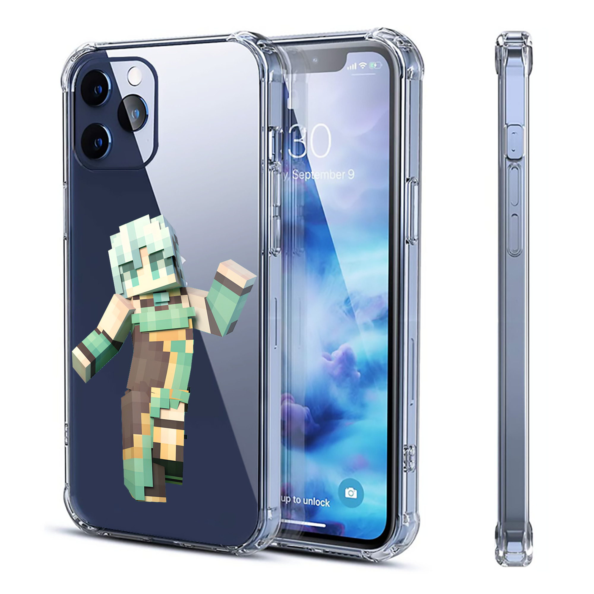 （画像用） マインクラフト ブロックの世界 Minecraft MC Block world 【iPhone 12シリーズ対応】透明スマホケース（クリアソフトケース）